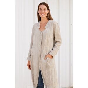 BANANA BLUE LINEN FLAX MESH DUSTER S NEUTRAL BOHEMIAN CASUAL BREATHABLE LAYER